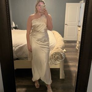 Hello molly satin one shoulder midi wrap dress